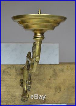 Gothic late 15th to early 16th century brass pricket wall sconce, with hook