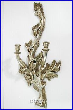 Grand Aged Gold Wall Scones Set With Detailed Traditional Leaf Design 27.5 Tall