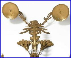 HOLLYWOOD RGNCY VINT BRASS PALM TREE 2-ARM WALL CANDLE SCONCE WithHANGING COCONUTS