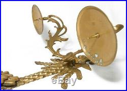 HOLLYWOOD RGNCY VINT BRASS PALM TREE 2-ARM WALL CANDLE SCONCE WithHANGING COCONUTS