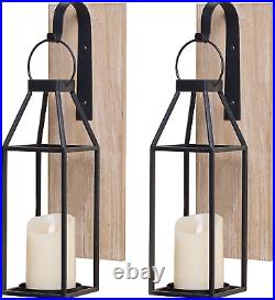 HPC Decor Set of 2 Wood and Metal Wall Sconce Candle Holder- Wall Candle Sconces