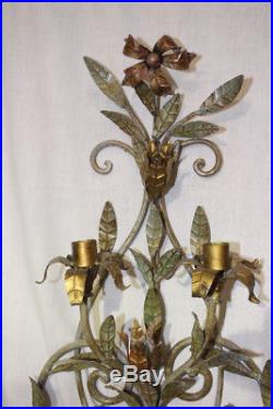 HUGE Vintage ITALIAN TOLE Floral Flowers Wall Hanging 37 5-Candle Holder Sconce