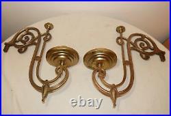 HUGE pair of antique ornate gilt bronze wall mount candle holder sconce arms