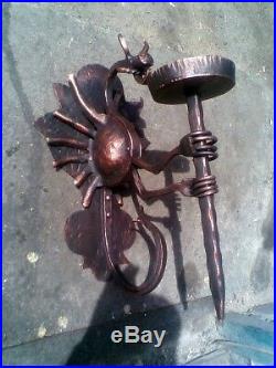 Hand Forgen Iron Dragon, Ornament wall hanging, Candle Holder, Rustic, Steel