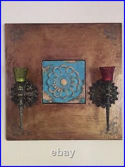 Hand Made wall hanging candle holder With Lotus Ceramic Tile