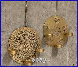 Handcrafted Decorative Iron Candles Tea Light Holders Set of 2 Gold