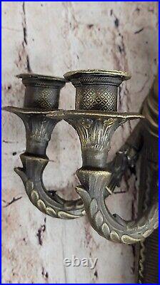 Handcrafted Detailed Wall Mount Bronze Sconce candlesticks Ornate Sculpture Gift