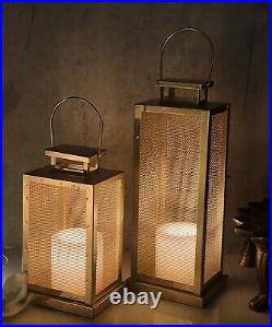 Handmade Set of 2 Iron Lantern and Candle Tealight Holder for Home Decor Golden