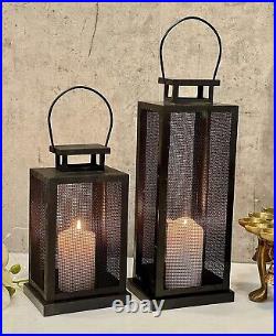 Handmade Set of 2 Iron Lantern and Candle Tealight Holder for Home Office Decor
