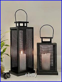 Handmade Set of 2 Iron Lantern and Candle Tealight Holder for Home Office Decor
