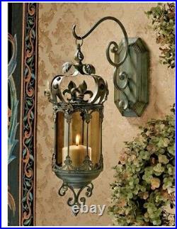 Hanging Glass Lantern Metal Pendant Wall Sconce Light Castle Candle Holder Decor