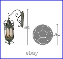 Hanging Glass Lantern Metal Pendant Wall Sconce Light Castle Candle Holder Decor