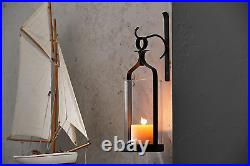 Hanging Hurricane Glass Wall Sconce Candle Holder Black Metal Wall Decorations S