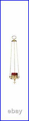 Hanging Votive Glass Candle Holder with Red Glass, 24 Inch