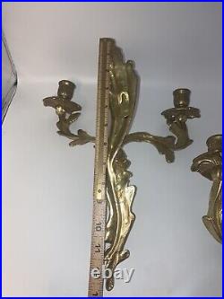Heavy Brass Candle Holders Candelabra Set 2 Wall Hanging Gorgeous