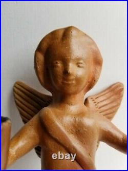 Heron Angel Cherub Pottery Terracotta Wall Sconce Candle Holder Mexico Folk Art