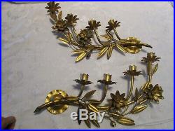 Hollywood Regency Set 2 Metal toleware gilded Wall Sconce 4 Candle Holders Italy