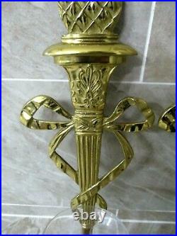 Hollywood Regency Solid Brass Pineapple Wall Sconces 21 Etched Glass Shades 7