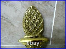 Hollywood Regency Solid Brass Wall Sconces Pineapple Motive Etched Glass Shades