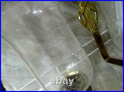 Hollywood Regency Solid Brass Wall Sconces Pineapple Motive Etched Glass Shades