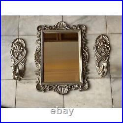 Homco Ornate Mirror and Candleholders Sconces Wall Decore Set Vintage