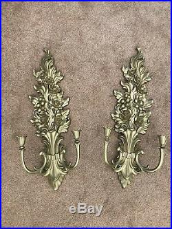 Home Interiors Syroco Ornate Gold 2 Arm Wall Sconce Candle Holder 4133 (P) Pair