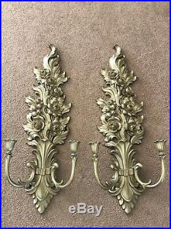 Home Interiors Syroco Ornate Gold 2 Arm Wall Sconce Candle Holder 4133 (P) Pair