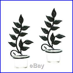 Home Room Decor 2 Iron Leaf Tea Light Wall Sconces Candle Holder Glass Cup Gift