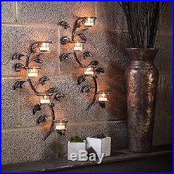 Hosleys Leaf Wall Art, Candle Holder, Wall Sconce Plaque Set of 2, Tea Light 16