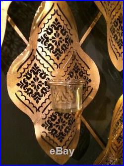 Huge Metal Gold Wave Moroccan Wall T-Lights Holder Candles Display Sculpture