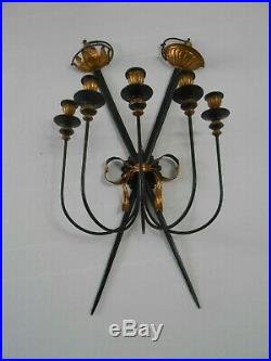 Huge Vintage Italian Florentine Sword Gilt Tole and Metal Wall Sconce Candle
