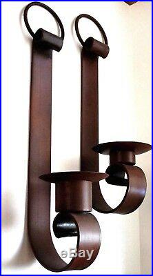 IRON WALL SCONCES Rustic Candle Holders, Mexican Folk Art Set XLG 23 26H