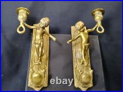 ITALY Antique Brass CHERUB ANGELS Sconces WALL Candle Holders FREE SHIPPING