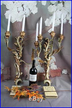 Impressive Wood / metal Italian Wall candle holders sconces 3 arms painted 30's