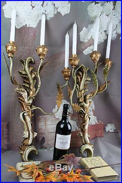 Impressive Wood / metal Italian Wall candle holders sconces 3 arms painted 30's