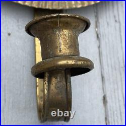 Intriguing Pair of Vintage Brass Round Crimped Wall Sconce Candle Holder Decor