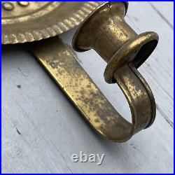 Intriguing Pair of Vintage Brass Round Crimped Wall Sconce Candle Holder Decor