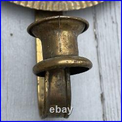 Intriguing Pair of Vintage Brass Round Crimped Wall Sconce Candle Holder Decor