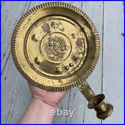 Intriguing Pair of Vintage Brass Round Crimped Wall Sconce Candle Holder Decor