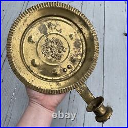 Intriguing Pair of Vintage Brass Round Crimped Wall Sconce Candle Holder Decor