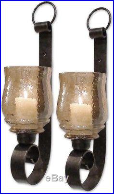Iron Antiqued Bronze Small Indoor Wall Sconces Candle Holder Home Decor 2 Set