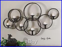 Iron Circles Wall Candle Holder Long Open Black Metal Sconce