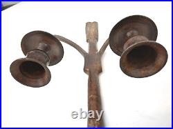 Iron Wall Mounted Vintage Metal Ribbon Bow Double Candlestick Holders 15 x 6.5