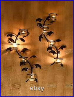 Iron Wall sconces with 8 Glass Cup Candle Holders and Tealight Candles(Set of 2)