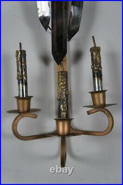 Italian Brutalist Copper & Gold Painted Wall Candle Holder Sconce Candelabra 21