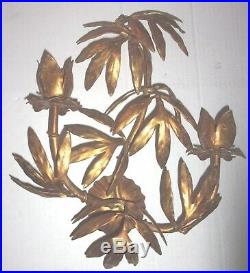 Italian Florentine Gold Metal Wall Sconce with Frond Leaves