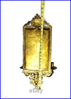 Italian Style Sconce Mirrored Antique Brass Wall Candle Holder With Ornate Face