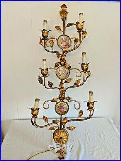 Italian Tole Gold Gilt Porcelain Courting Couple Lovers Italy Wall Sconce
