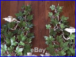 Italian Tole Ivy Vine Wall Sconces Pair 21 Painted Metal Candle Holders