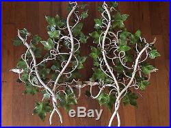 Italian Tole Ivy Vine Wall Sconces Pair 21 Painted Metal Candle Holders
